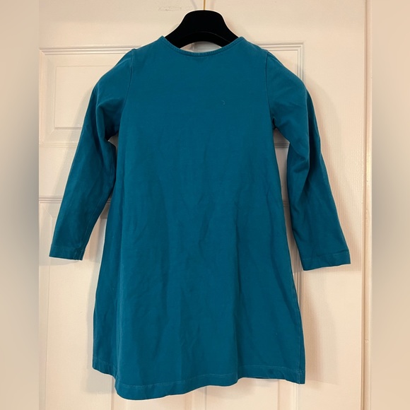 Hannah Andersson turquoise unicorn dress Long Sleeve pockets size 120 6-7 Cotton - Picture 2 of 6